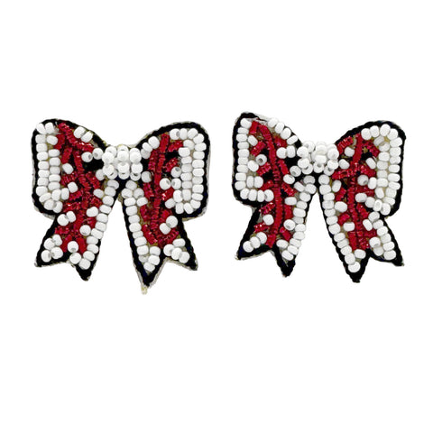 Baseball Bow Beaded Earrings (Pair)