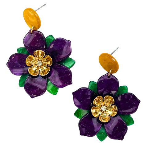 Mardi Gras Purple Flower Earrings (Pair)