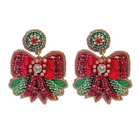 Christmas Red Bow Earrings (Pair)