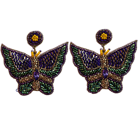 Mardi Gras Beaded Butterfly Earrings (Pair)