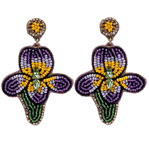 Mardi Gras Beaded Iris Earrings (Pair)