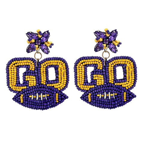 Purple and Yellow Beaded GO Earrings (Pair)