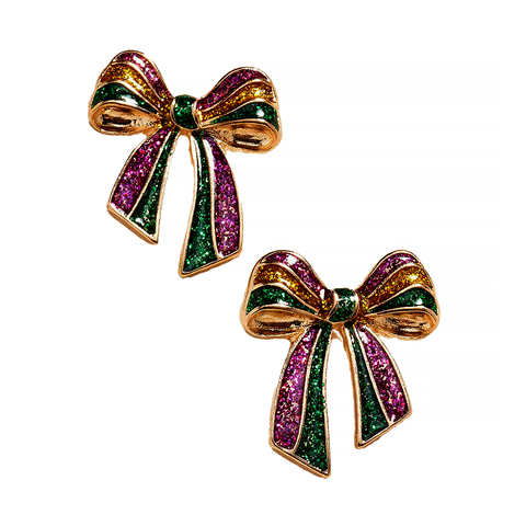 Mardi Gras Glitter Bow Earrings (Pair)