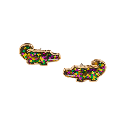 Mardi Gras Glittered Alligator Stud Earrings (Pair)