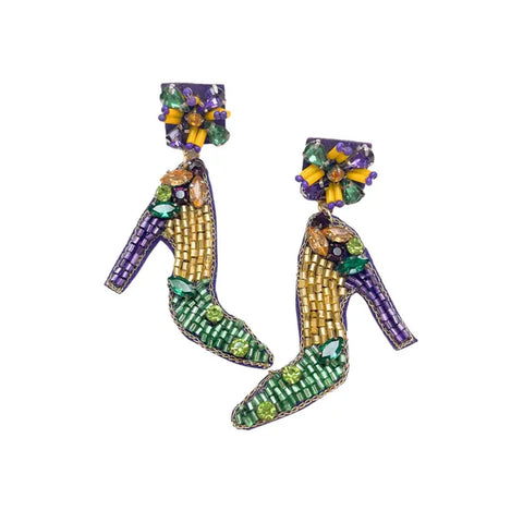 Mardi Gras Beaded High Heel Shoe Earrings (Pair)