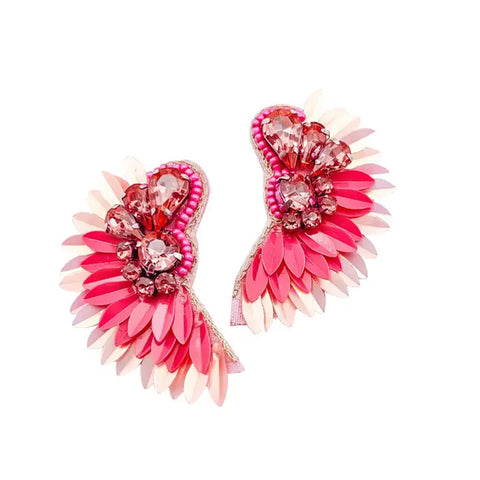 Hot Pink Rhinestone Wing Earrings (Pair)