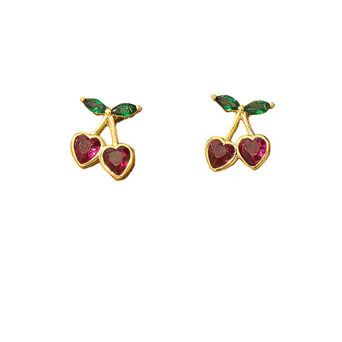 Mini Cherry Heart Stud Earrings (Pair)