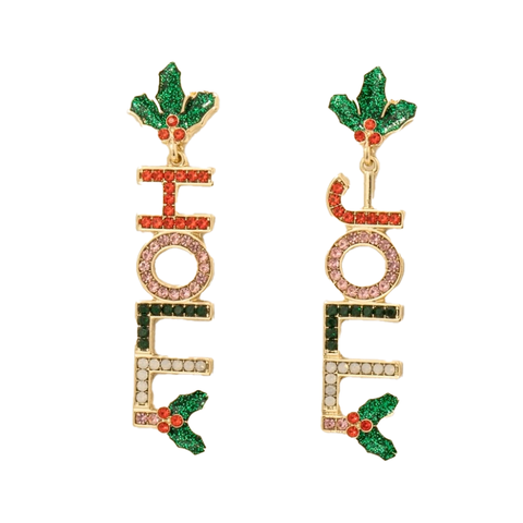 Christmas Glittered Jolly Holly Dangle Earrings (Pair)