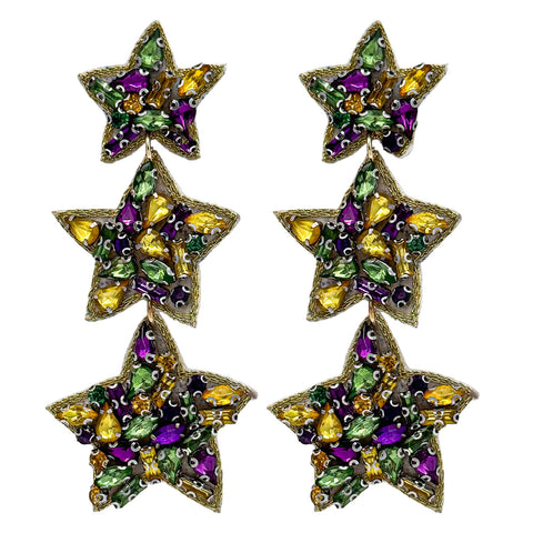 Mardi Gras Gemstone Star Drop Earrings (Pair)
