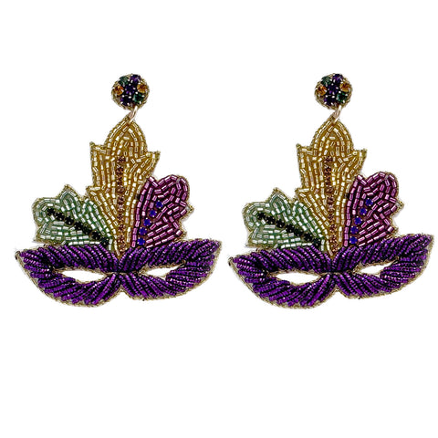 Mardi Gras Purple Mask Seed Bead Earrings (Pair)
