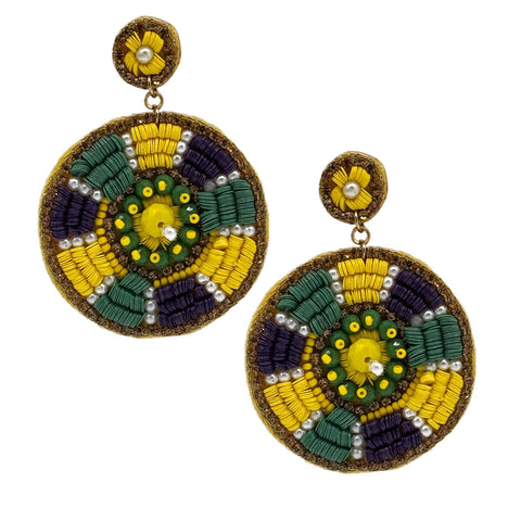 Mardi Gras Beaded King Cake Earrings (Pair)