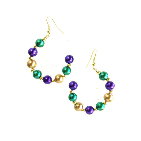 Mardi Gras Pearl Bead Hoop Earrings (Pair)