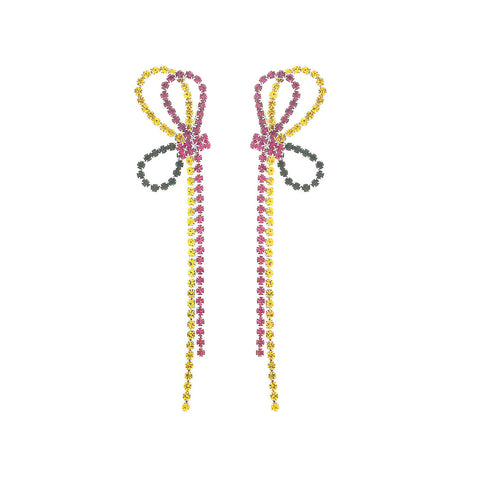 Mardi Gras Crystal Bow Tassel Earrings (Pair)