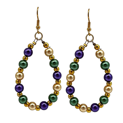 Mardi Gras Pearl Bead Teardrop Earrings (Pair)