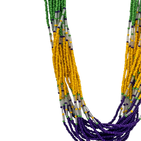 Mardi Gras Multistrand Beaded Color Block Necklace (Each)