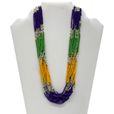 Mardi Gras Multistrand Beaded Color Block Necklace (Each)