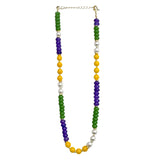 Mardi Gras and Clear Glass Color Block Beaded Necklace (Each)