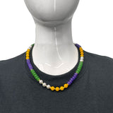 Mardi Gras and Clear Glass Color Block Beaded Necklace (Each)