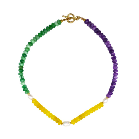 Purple, Green, and Gold Natural Stone Beads and Freshwater Pearls Necklace (Each)
