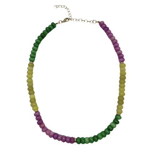 Purple, Green, and Gold Natural Stone Beads Necklace (Each)