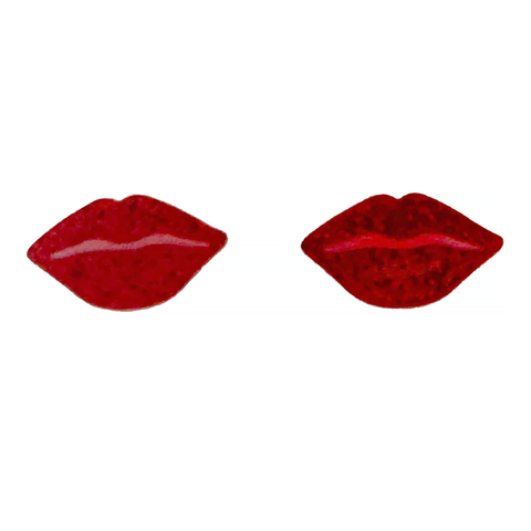 Red Glittered Lips Earrings (Pair)