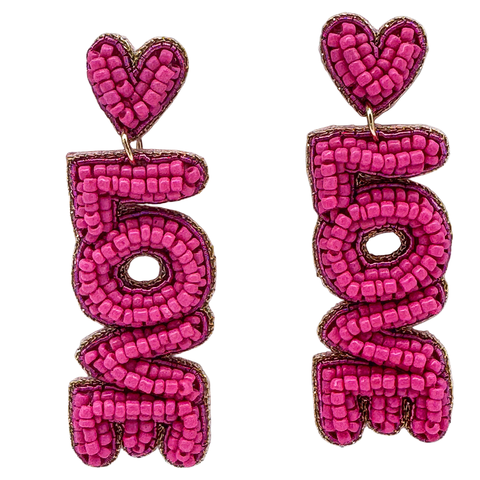 Pink Seed Bead Love Earrings (Pair)
