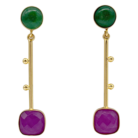 Mardi Gras Natural Stone Drop Earrings (Pair)