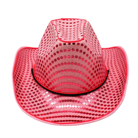 Pink Sequin LED EL Wire Cowboy Hat (Each)