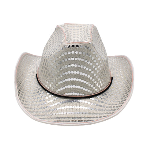 Silver Sequin LED EL Wire Cowboy Hat (Each)