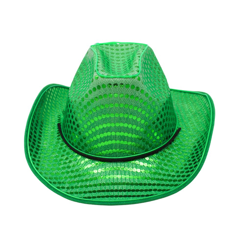 Green Sequin LED EL Wire Cowboy Hat (Each)