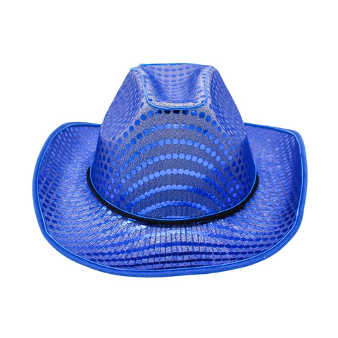 Blue Sequin LED EL Wire Cowboy Hat (Each)