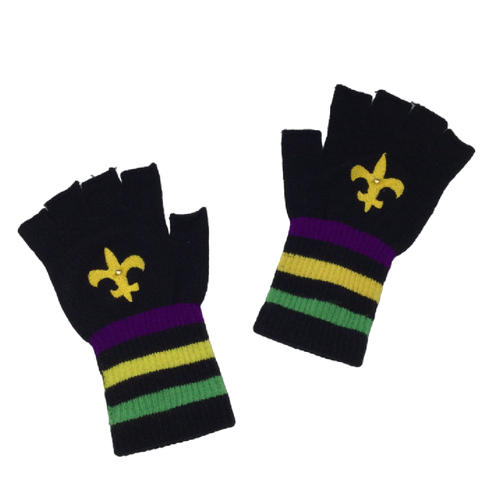 LED Mardi Gras Black Fingerless Gloves with 3 Modes (Pair)