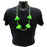 LED Purple, Green, and Gold Bead Necklace with 4 Alligators - 3 Flashing Modes (Each)