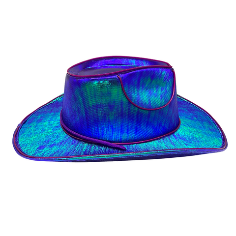 Purple Holographic LED EL Wire Cowboy Hat (Each)