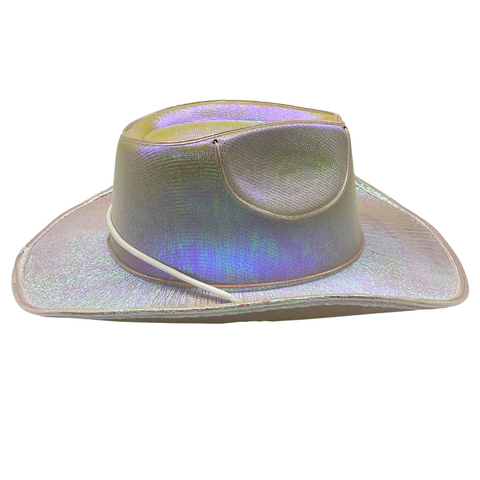 White Holographic LED EL Wire Cowboy Hat (Each)