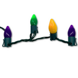 16' LED Purple, Green and Gold Mardi Gras String Lights with Retro Shaped Bulbs - 25 Lights (Each)