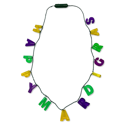 LED "HAPPY MARDI GRAS" Necklace -3 Flashing Modes (Each)