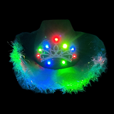 LED Green Cowboy Hat with Tiara and Feathers (Each)