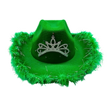 LED Green Cowboy Hat with Tiara and Feathers (Each)