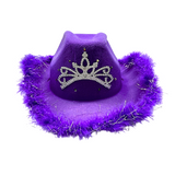 LED Purple Cowboy Hat with Tiara and Feathers (Each)