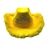 LED Yellow Cowboy Hat with Tiara and Feathers (Each)