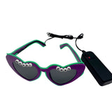 Purple Heart Mardi Gras with Green LED Sunglasses (Each)
