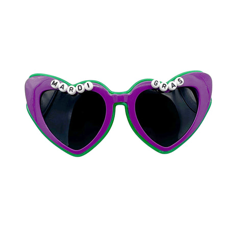 Purple Heart Mardi Gras with Green LED Sunglasses (Each)