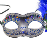 Royal Blue and Silver Mask with Jewels and Royal Blue Feather (Each)