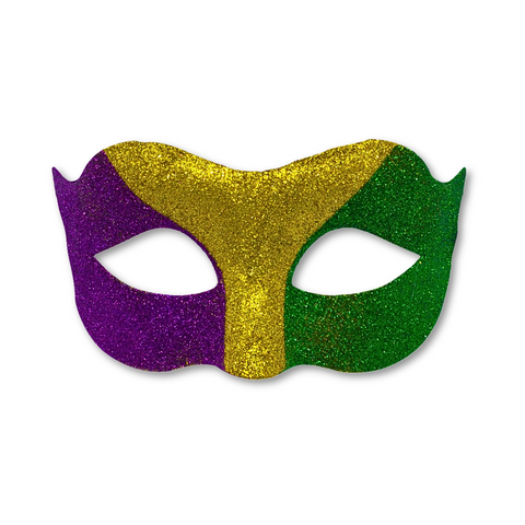 Purple, Green, and Gold Mardi Gras Glitter Mask (Each)