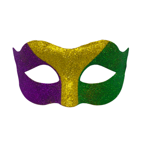 Purple, Green, and Gold Mardi Gras Glitter Mask (Each)