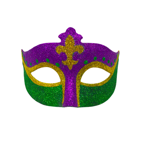 Glittered Silver and Green Mask with Ribbon Tie (Each) – Mardi Gras Spot