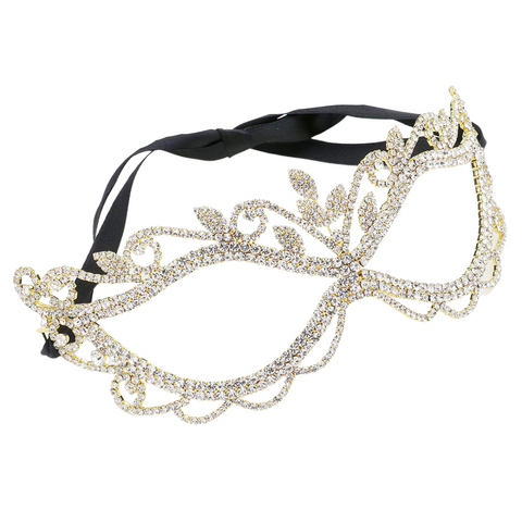 Gold Rhinestone Cat Eye Masquerade Mask (Each)