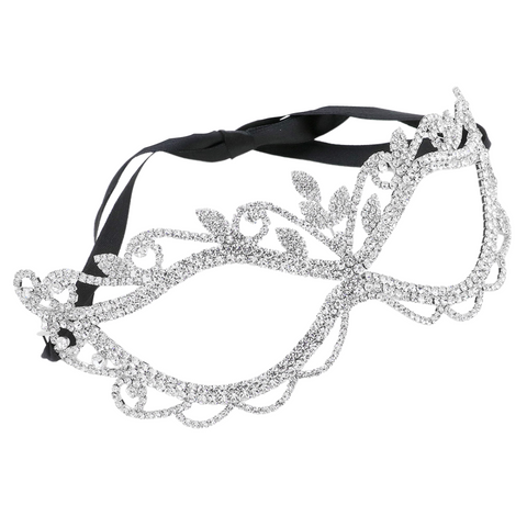 Silver Rhinestone Cat Eye Masquerade Mask (Each)