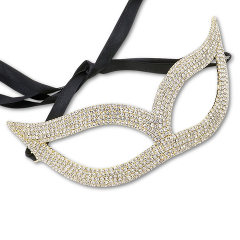 Gold Rhinestone Cat Eye Masquerade Mask (Each)